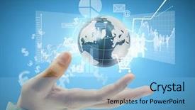  Presentation with modern tech - Beautiful slide set featuring social sector - businessman pressing high tech type backdrop and a  colored foreground