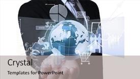  Presentation with modern tech - Colorful PPT theme enhanced with social sector - businessman pressing high tech type backdrop and a light gray colored foreground