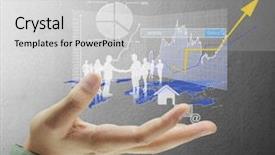  Presentation with modern tech - Colorful presentation theme enhanced with social sector - businessman pressing high tech type backdrop and a light gray colored foreground