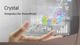  Presentation with modern tech - Cool new presentation with social sector - businessman pressing high tech type backdrop and a  colored foreground