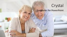  Presentation with pension - Presentation theme with social security - senior couple at home filling background and a coral colored foreground