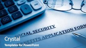  Presentation with security - Beautiful PPT theme featuring social security benefits application form backdrop and a teal colored foreground