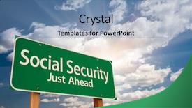  Presentation with social security - Presentation theme enhanced with social security green road sign background and a teal colored foreground