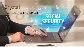  Presentation with social security - Cool new slides with social-security-inscription-on-laptop backdrop and a coral colored foreground