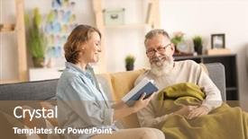  Presentation with caregiver - Audience pleasing presentation theme consisting of senior man with young caregiver backdrop and a coral colored foreground