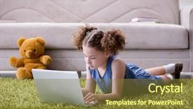  Presentation with internet surfing - Slide set featuring social studies elementary - little girl surfing internet background and a tawny brown colored foreground