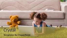  Presentation with internet surfing - Presentation design with social studies elementary - little girl surfing internet background and a gold colored foreground