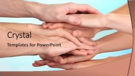  Presentation with united - Beautiful theme featuring social support - united hands on bright background backdrop and a coral colored foreground