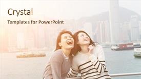  Presentation with parenting asia - Slide set consisting of social tourism - asian happy young girls traveling background and a cream colored foreground