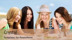  Presentation with shells beach summer holiday - PPT theme having half bed view portrait of caucasian woman in the bed in the morning background and a light gray colored foreground