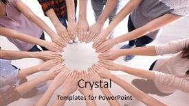  Presentation with people unity - Cool new presentation theme with social trust - young people making circle backdrop and a coral colored foreground