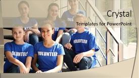  Presentation with social welfare - Theme enhanced with social welfare organization - group of young volunteers sitting background and a  colored foreground