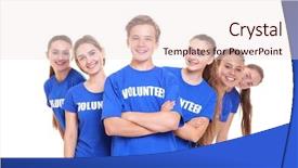  Presentation with social welfare - Slide set with social welfare organization - group of young volunteers background and a sky blue colored foreground