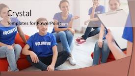 Presentation with social welfare - Colorful PPT theme enhanced with social welfare organization - meeting of young volunteers team backdrop and a  colored foreground