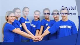  Presentation with team hands - Cool new theme with social welfare organization - team of volunteers putting their backdrop and a sky blue colored foreground