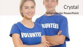 Presentation with social welfare - PPT layouts consisting of social welfare organization - young cheerful volunteers on white background and a  colored foreground