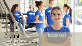  Presentation with team - Audience pleasing slide set consisting of social welfare organization - young girl with her team backdrop and a  colored foreground