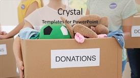  Presentation with organization - Audience pleasing theme consisting of social welfare organization - young volunteer with box backdrop and a coral colored foreground