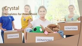  Presentation with organization - Audience pleasing PPT layouts consisting of social welfare organization - young volunteers with boxes backdrop and a cream colored foreground