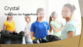  Presentation with social welfare - Amazing slides having social welfare organization - young volunteers with garbage bags backdrop and a cream colored foreground