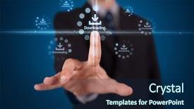  Presentation with simple - Slides having social work solutions - businessman pressing simple start buttons background and a navy blue colored foreground