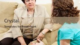  Presentation with social worker - Audience pleasing presentation theme consisting of social worker - counselor listening with sympathy backdrop and a coral colored foreground