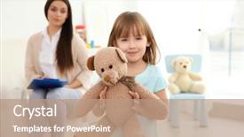  Presentation with social worker - Audience pleasing PPT theme consisting of social worker - little girl with teddy bear backdrop and a coral colored foreground