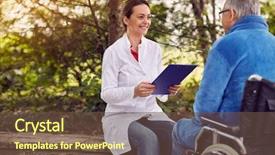  Presentation with wheelchair - PPT layouts consisting of social worker - nurse with elderly man disabled background and a tawny brown colored foreground