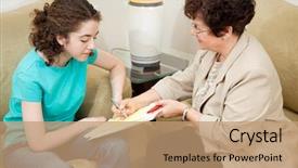  Presentation with teen therapy - Colorful slides enhanced with social worker - psychologist giving a teen girl backdrop and a coral colored foreground