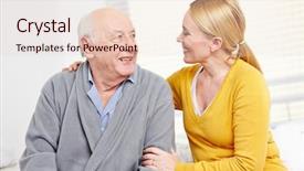  Presentation with old man - Slide deck featuring social worker - woman and old senior man background and a lemonade colored foreground