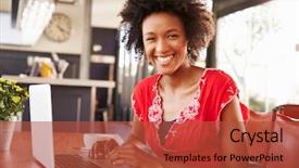  Presentation with coffee shop - Cool new presentation theme with social worker - woman using a laptop backdrop and a red colored foreground