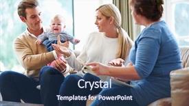  Presentation with social worker - Presentation theme featuring social worker visiting family background and a ocean colored foreground