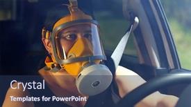  Presentation with social worker - Presentation theme enhanced with social-worker-with-gas-mask background and a navy blue colored foreground