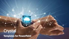  Presentation with smartwatch - Colorful slide deck enhanced with socialism means - close up female hand backdrop and a tawny brown colored foreground