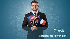  Presentation with symbol - Colorful slides enhanced with socialmedia - businessman with office symbol concept backdrop and a ocean colored foreground