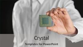  Presentation with black-hand - Theme having socket programming - man holding microprocessor in his background and a  colored foreground