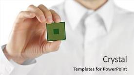  Presentation with microprocessor - Amazing presentation theme having socket programming - man holding microprocessor in his backdrop and a  colored foreground