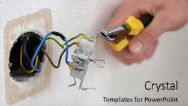  Presentation with electrician - Slides featuring hands of electrician installing socket background and a light gray colored foreground
