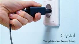  Presentation with solar cell charger - Colorful presentation enhanced with hand with charger in socket backdrop and a sky blue colored foreground