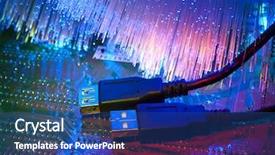  Presentation with circuit board - Colorful PPT layouts enhanced with usb plugs and sockets closeup backdrop and a ocean colored foreground