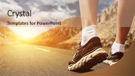  Presentation with sport - Cool new slide set with health highway - legs in sport shoes backdrop and a coral colored foreground