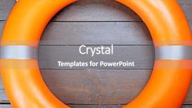  Presentation with life saving - Slide deck having soct saving - life buoy on wooden wall background and a gray colored foreground