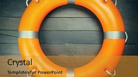  Presentation with life saving - Slide set consisting of soct saving - life buoy on wooden wall background and a gold colored foreground