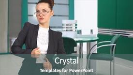  Presentation with colored parachute woman - Presentation theme featuring soct saving - prtetty young woman in suit background and a  colored foreground