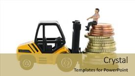  Presentation with forklift - Audience pleasing presentation theme consisting of soct saving - soft focus of a miniature backdrop and a yellow colored foreground