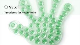  Presentation with risk top view - Slide deck consisting of soct saving - top view of hand shape background and a soft green colored foreground