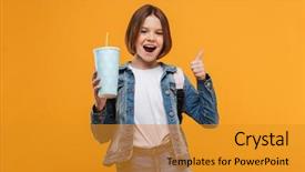  Presentation with backpack - Slide set consisting of soda - portrait of a smiling little background and a gold colored foreground