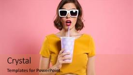  Presentation with soda - Amazing slide deck having soda - portrait of a surprised girl backdrop and a gold colored foreground