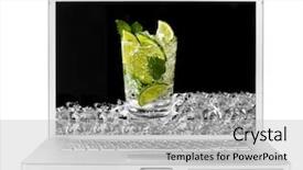  Presentation with ice - Beautiful presentation theme featuring soda advertisment - laptop with mojito and ice backdrop and a  colored foreground