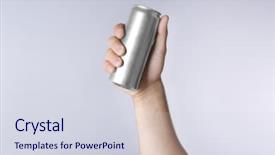  Presentation with soda - Cool new presentation theme with soda advertisment - male hand with aluminum can backdrop and a sky blue colored foreground